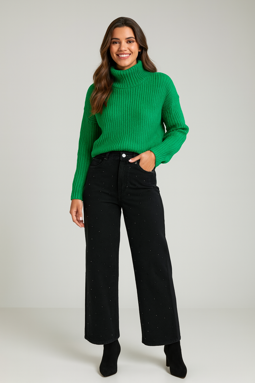 Μαύρο Φαρδύ Τζιν με Διακριτικές Παγιέτες