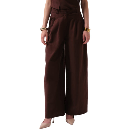 Καφέ Palazzo Παντελόνι με Φαρδιά Γραμμή – 100% Βαμβάκι