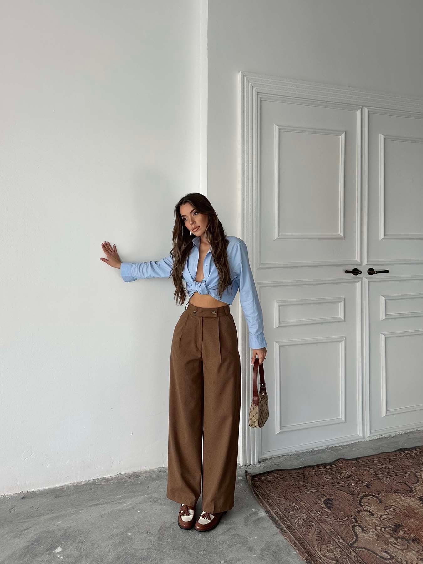 Palazzo Παντελόνι με Διπλό Κουμπί – Καφέ