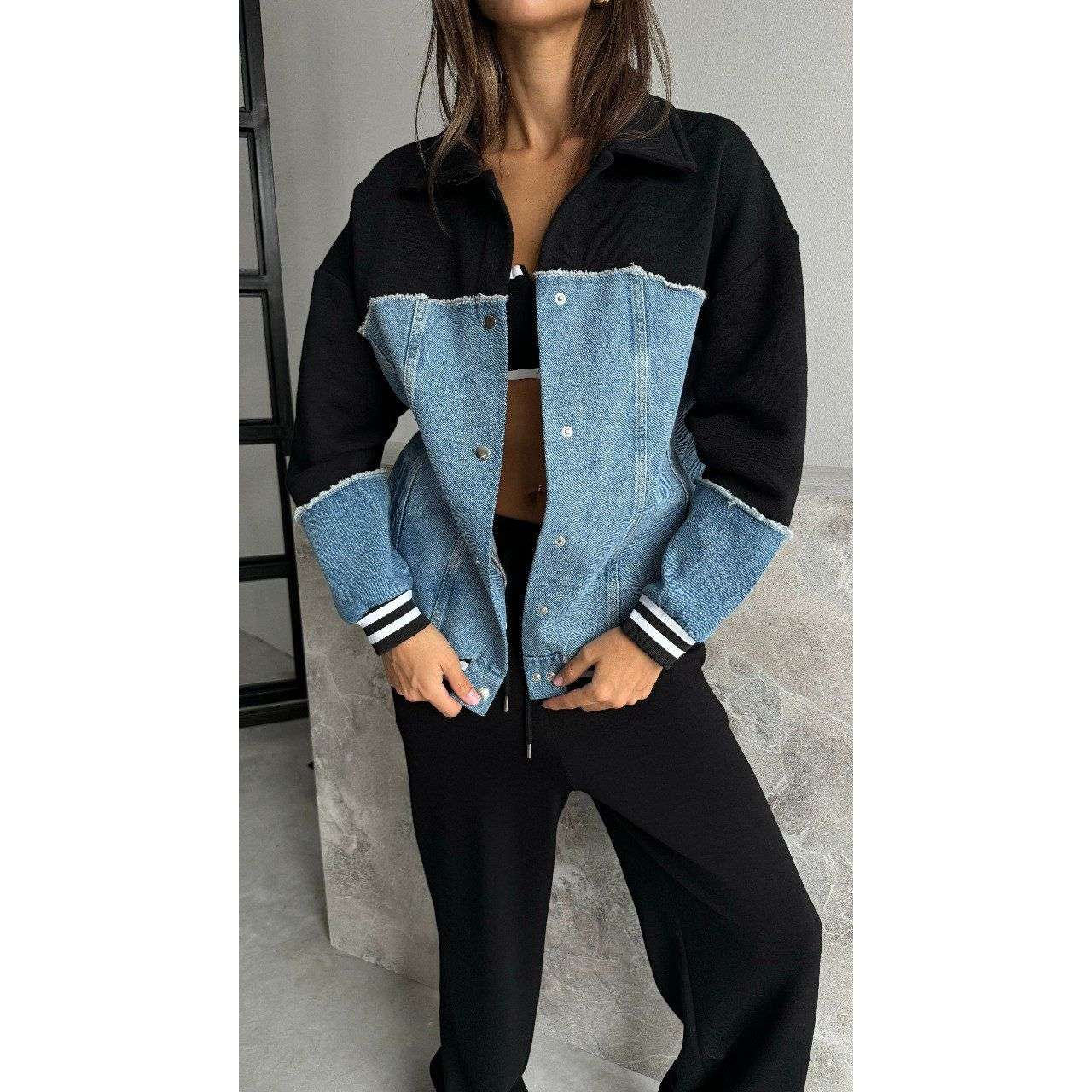 Bomber τζάκετ τζίν- Μαύρο & Μπλέ