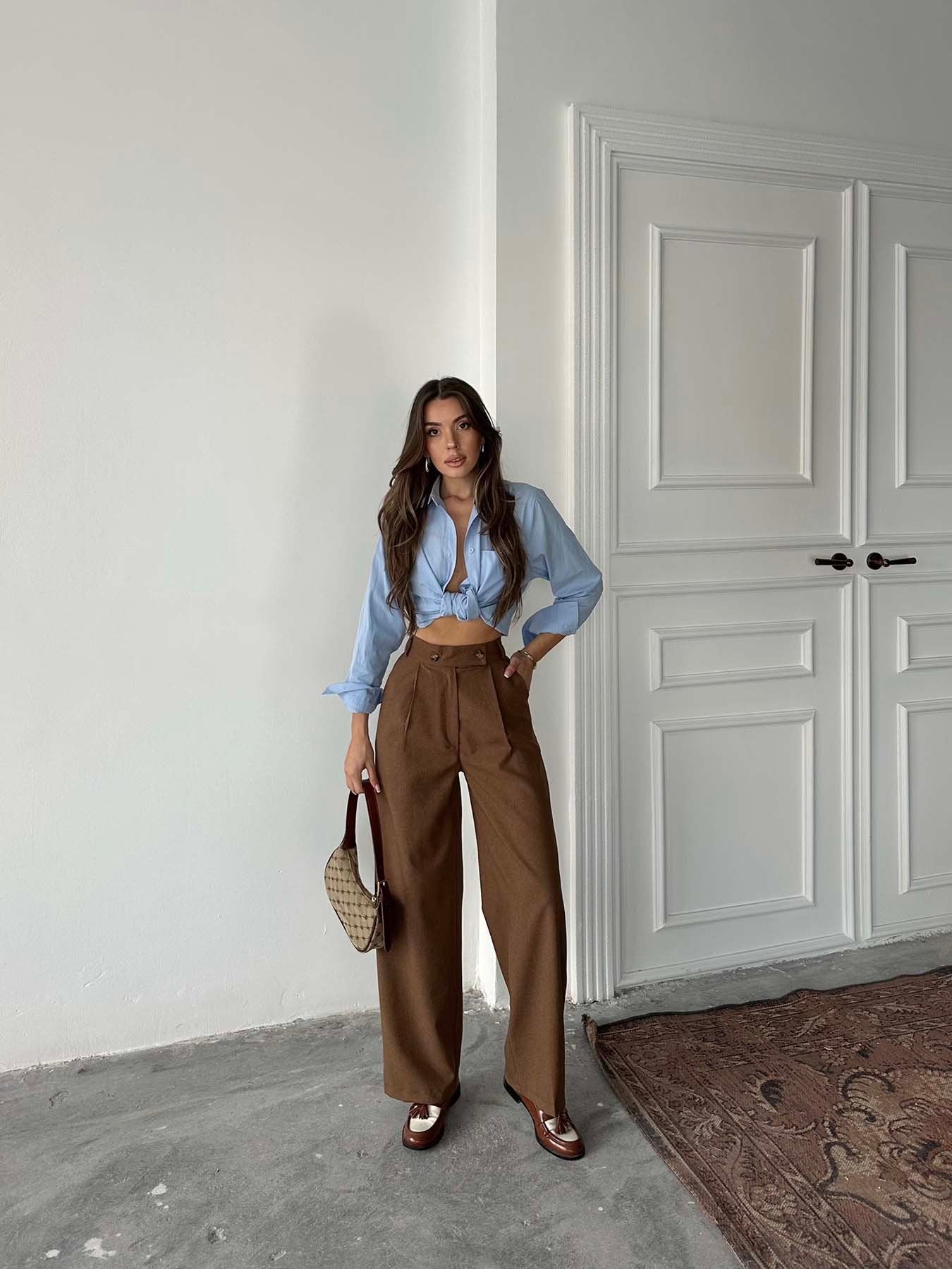 Palazzo Παντελόνι με Διπλό Κουμπί – Καφέ