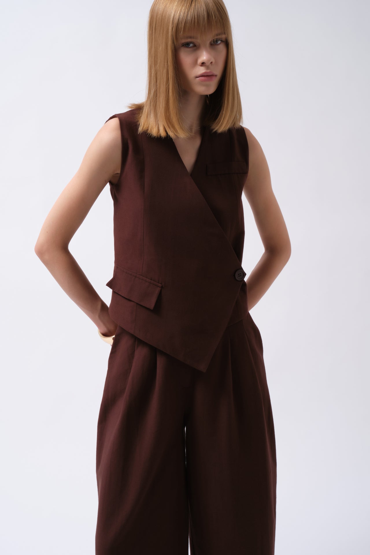 Καφέ Palazzo Παντελόνι με Φαρδιά Γραμμή – 100% Βαμβάκι