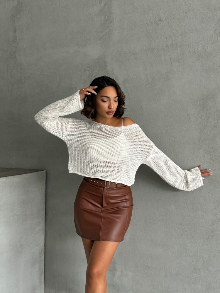 Μίνι Φούστα από Οικολογικό Δέρμα με Ζώνη – Κάμελ