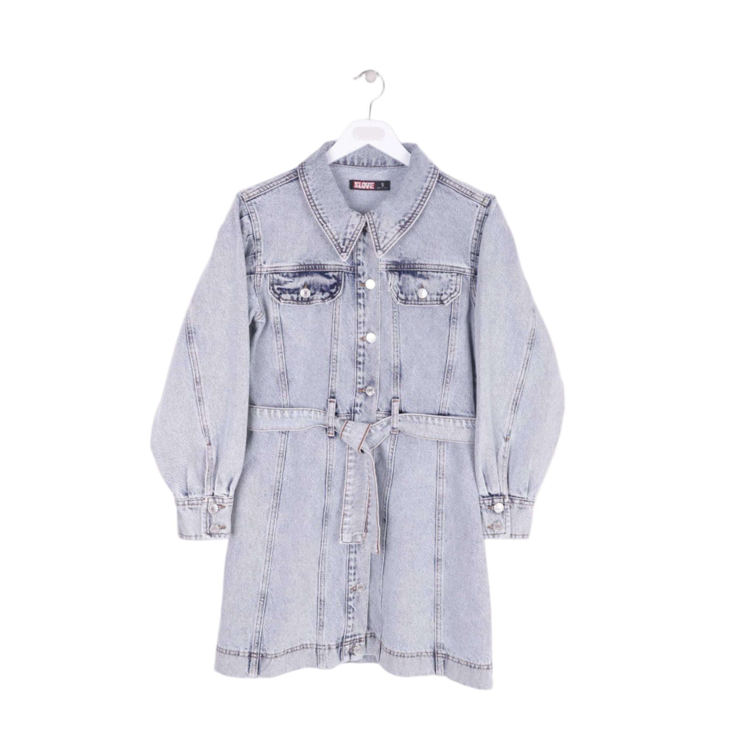 Φόρεμα τζιν με κουμπιά και μπαλονέ μανίκια  – Ανοιχτό γκρί