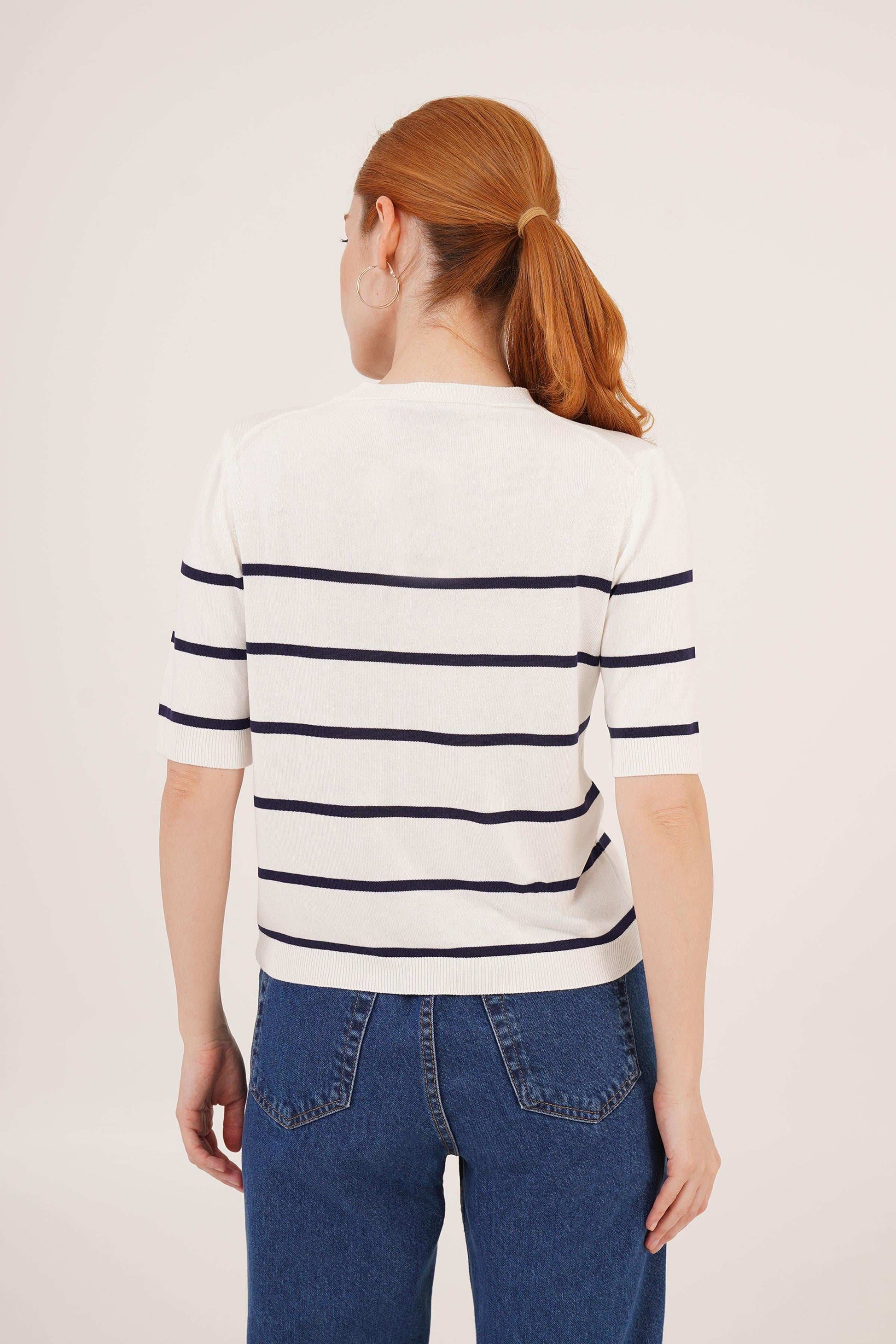 Ριγέ Μπλούζα Λευκό–Navy