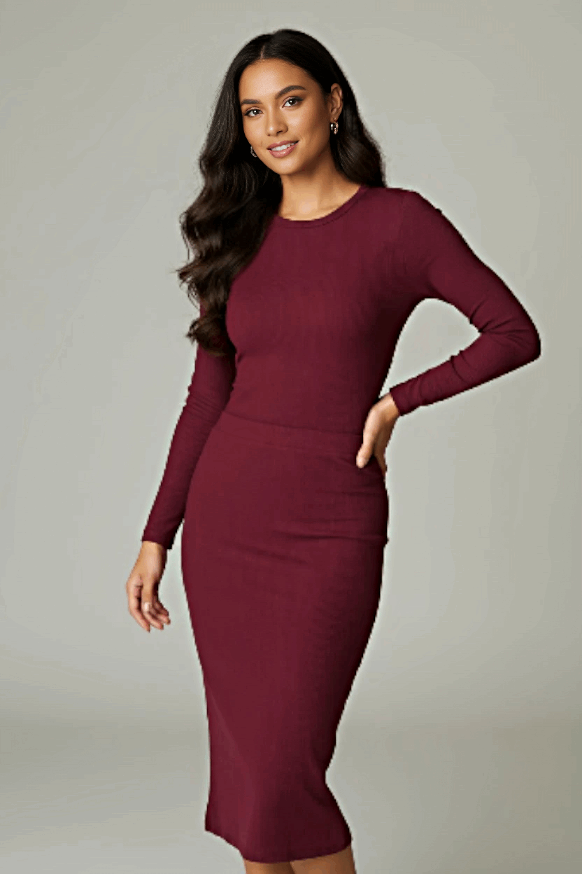 Γυναικείο Σετ Μακριά Φούστα & Κορμάκι με Μακριά Μανίκια – Μπορντό