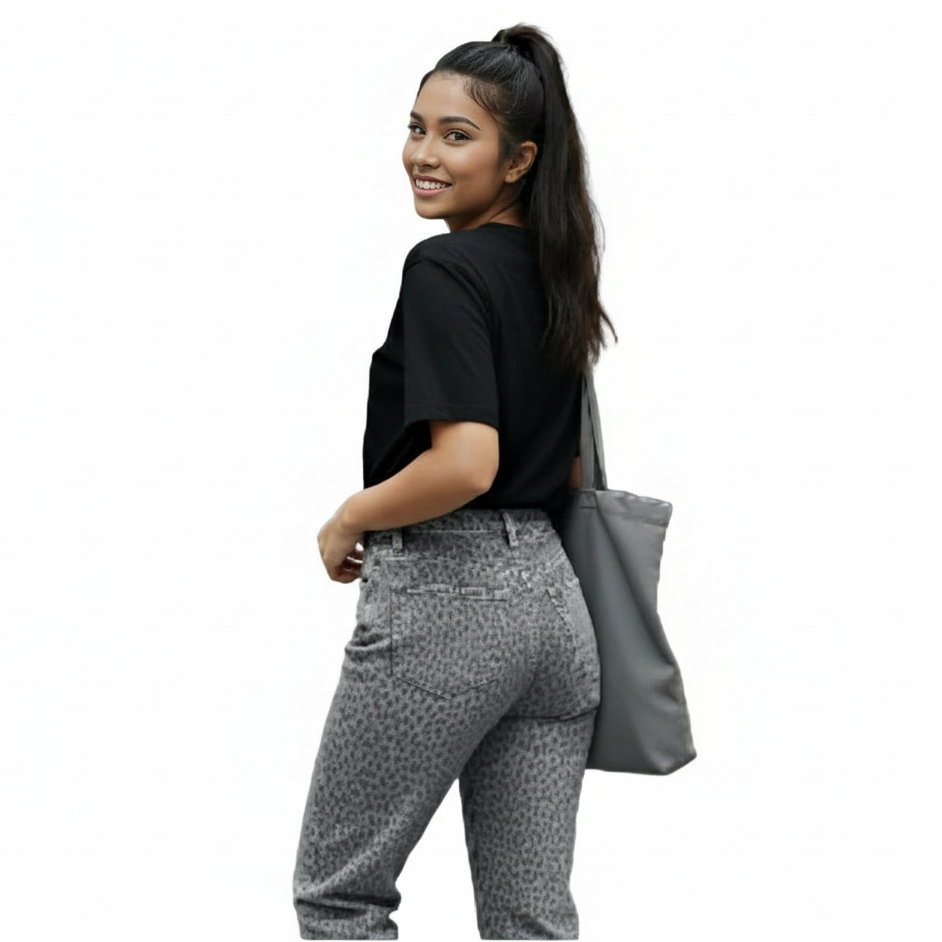 Τζιν με Animal print Σχέδιο σε Φαρδιά Γραμμή