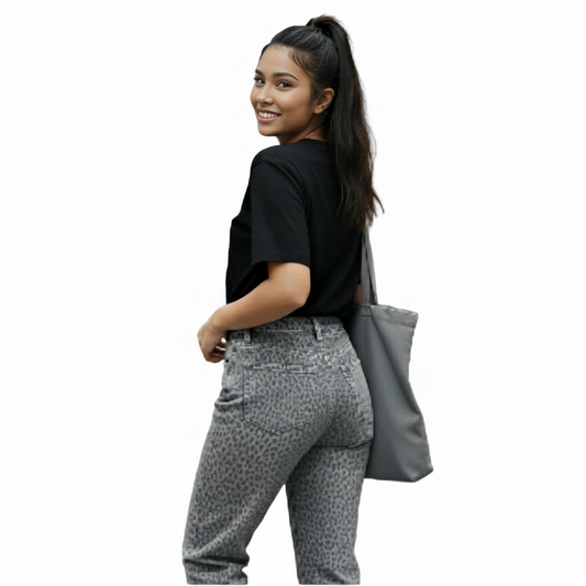 Τζιν με Animal print Σχέδιο σε Φαρδιά Γραμμή