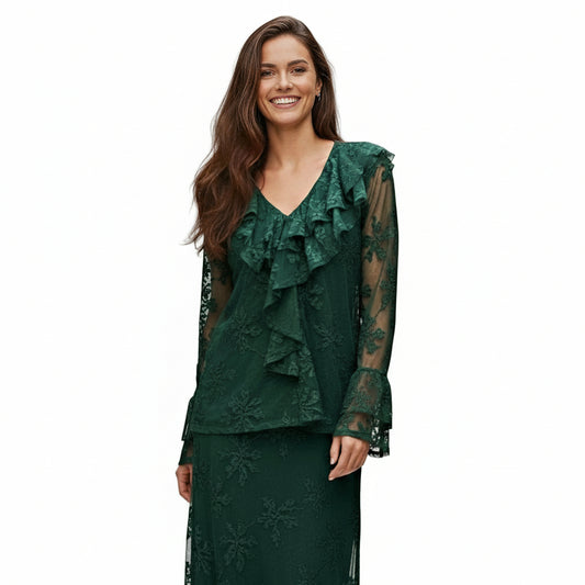 Σμαραγδί Σετ Δαντέλας Μπλούζα & Μάξι Φούστα