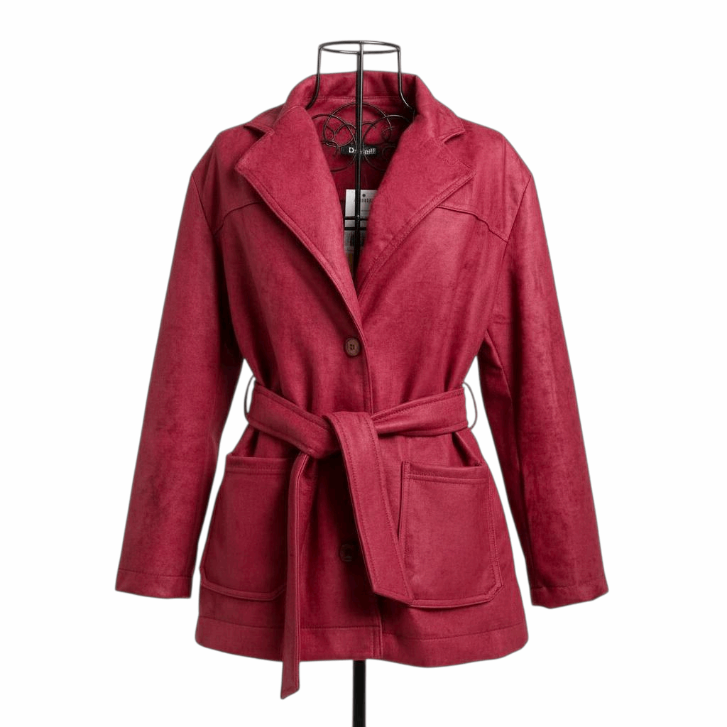 Γυναικείο Alcantara Ζακέτο-Παλτό με Ζώνη – Μπορντό